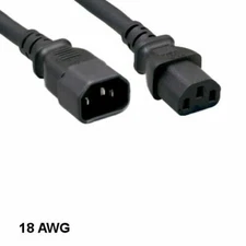 10ft Black AC Power Extension Cable Cord IEC-60320 C13 to C14 18AWG 10A/250V