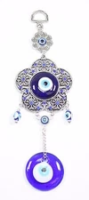 Turkish Blue Evil Eye Round Flower Shape Amulet Wall Hanging Decor Protection