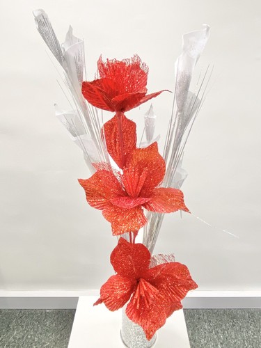 Crushed Artificial Bunch Of Flowers Red White Romany Bling Shiny Bouquet - Picture 2 of 4