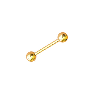 14 Karat Gelbgold 14G gerade Zunge Langhanteln Brustwarze Ring mit 5 mm Kugeln Piercing