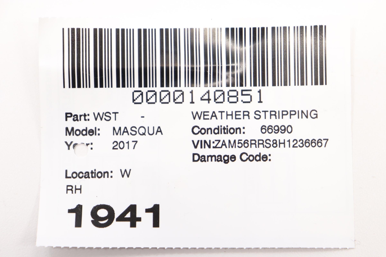 2014 - 2024 MASERATI QUATTROPORTE REAR RIGHT SIDE DOOR WEATHERSTRIP SEAL OEM