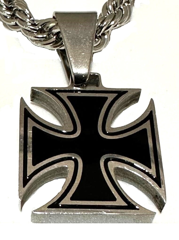 Solid, Strong Small Iron Cross Pendant 5mm Solid Rope Chain