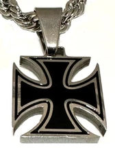 Solid, Strong Small Iron Cross Pendant 5mm Solid Rope Chain Stainless Steel 104