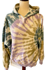 PACSUN TIE DYE HOODIE Sweatshirt Large With Pockets Pastel Colors Orchid Olive