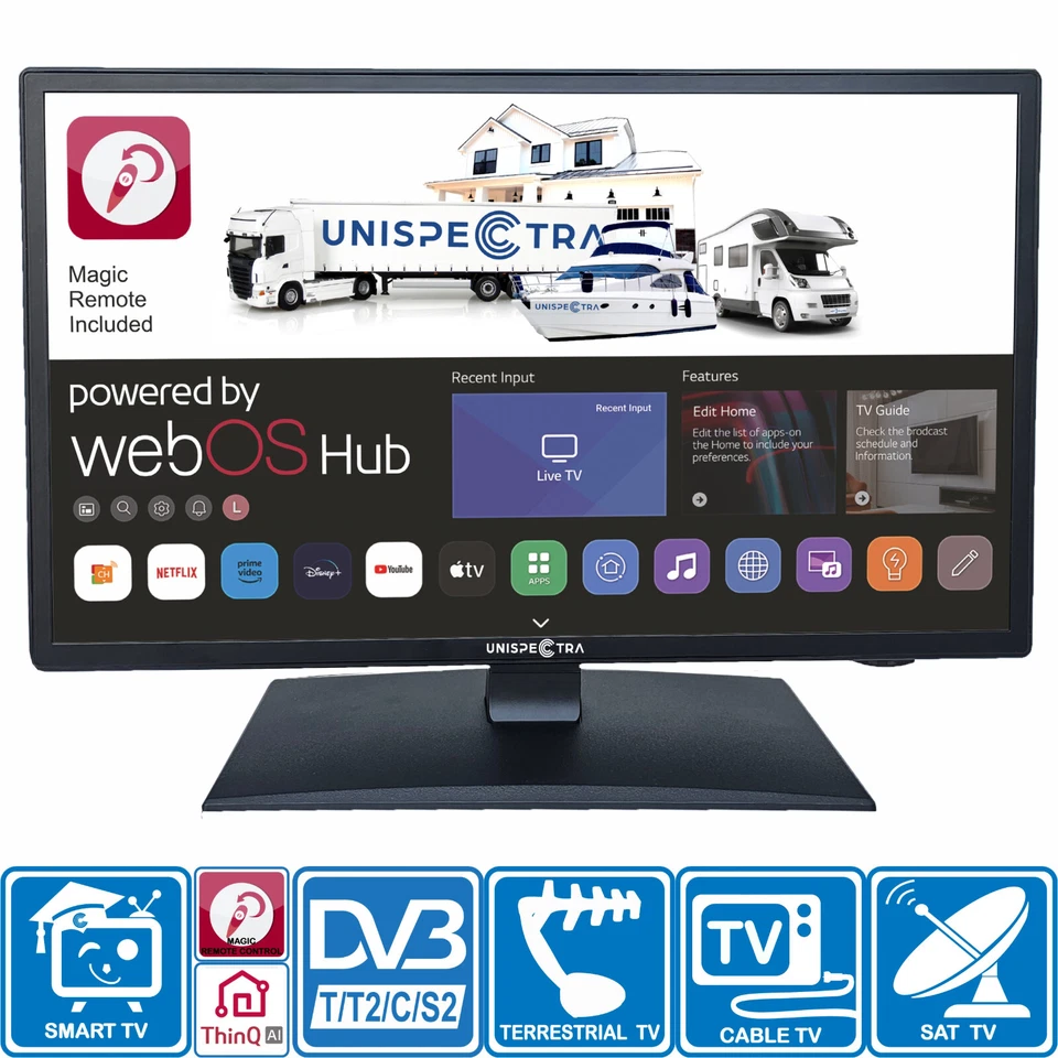 Unispectra® 19" Smart TV (LG webOS) Magic Remote 12V 240V Motorhome Truck Boat - Image 4 of 4