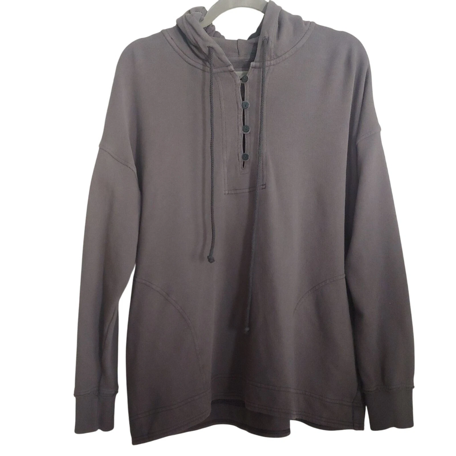 Aerie Grey Athletic Cotton Oversize Soft Comfy Travel 1/4Button Pocket Hoodie XS