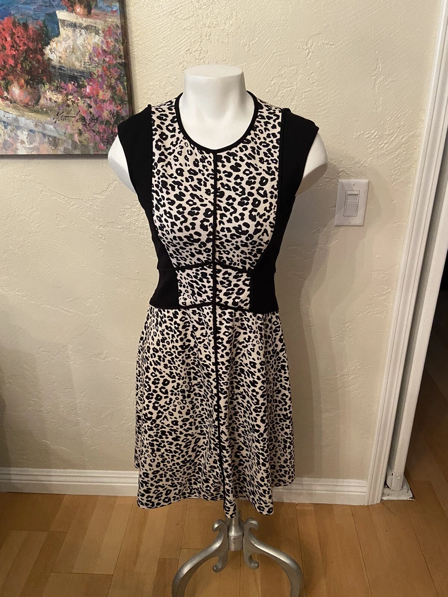 Eliza J Women s Size 2 Leopard Print Sleeveless Illusion A Line Sheath Dress