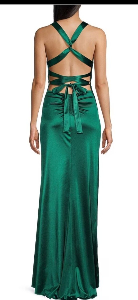 B Darlin Strappy-Back Satin Gown NWOT Size 13/14 Emerald Green | eBay