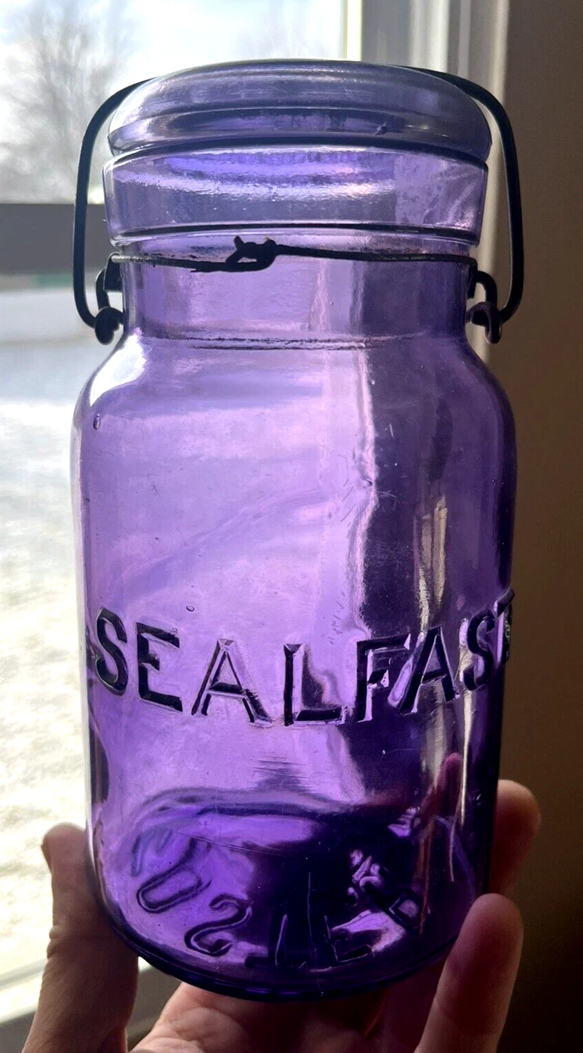NICE AMETHYST COLORED QUART FOSTER SEALFAST JAR W/AMETHYST LID 1910'S ERA L@@K