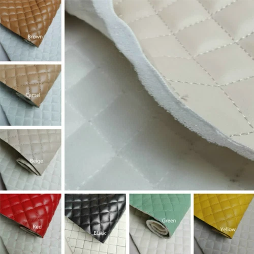 1 Yard Quilted PU Leather Car Upholstery Fabric Diamond Square Sewing Material - Picture 3 of 30