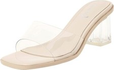 vivianly Clear Heels Sandals Transparent Chunky Heels Backless Open Toe 6.5