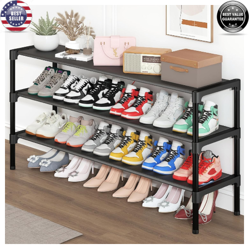 3-Tier Stackable Shoe Rack for Closet Entryway or Garage Storage-image