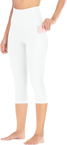 Womens Yoga Pants with Pockets Capri Leggings for Women Tummy Control Workout Le