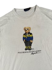 Polo Ralph Lauren Racing Bear Classic Fit T Shirt Mens Large White Short Sleeve