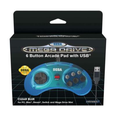 Retro-Bit SEGA Mega Drive USB 6-Button Controller | Clear Blue | Zustand: NEU