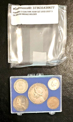 1932-1937 PANAMA 5-COIN Mint Set, 3 SILVER COINS VINTAGE CASE/OGP