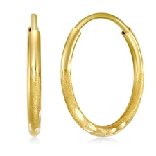 Wellingsale 14k Yellow Gold Diamond Cut 1.25mm Endless Hoop Earrings (x mm)
