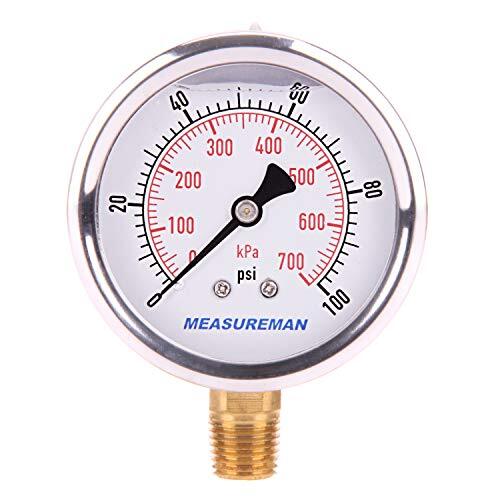 MEASUREMAN 2-1/2" Dial Size Glycerin Filled Pressure Gauge 0-100psi/kpa 304 S... - Bild 1 von 7