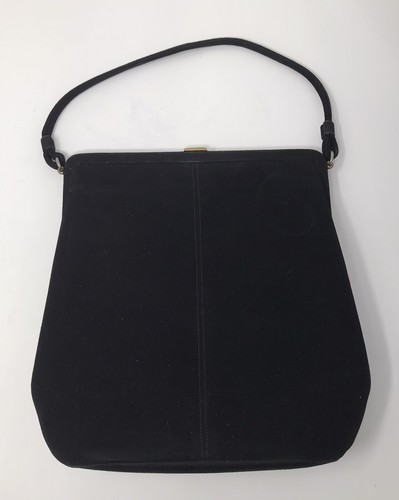 Borsa da sera Lewis Crown in pelle scamosciata nera borsa cocktail essenziale ballo formale vintage - Foto 12 di 12