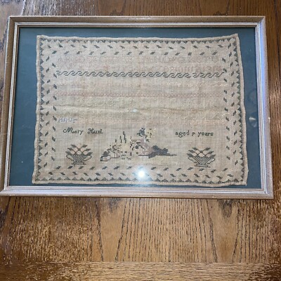 Antique Framed  Corly Sampler Needlework ABC s Signed Circa 1800 s
