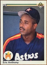 Houston Astros Eric Anthony Rookie 1990 Upper Deck MLB Baseball Card #28 (RC). rookie card picture