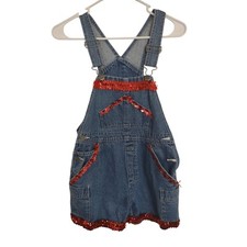 Vintage Girl's Sonoma Denim Shortalls DIY Sequins 10/12 Jazz Fourth of July