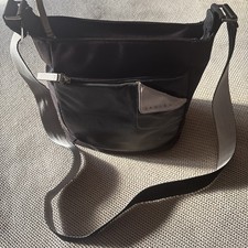 Radley Large Black & Cream fabric Leather  Crossbody /shoulder Handbag exc cond