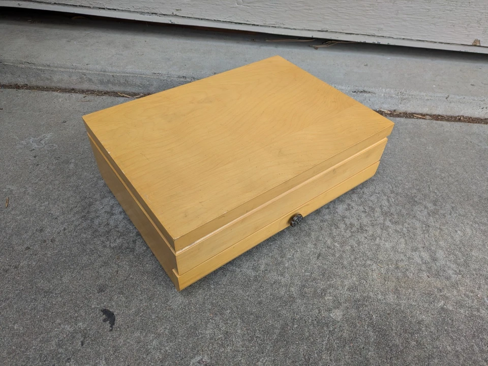 Cofre de almacenamiento de cubiertos vintage estuche/caja de madera con cajón J34 Foto 3 de 4