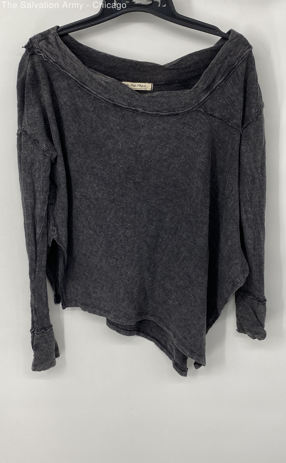 We The Free Womens Gray Cotton Regular Fit Long Sleeve Blouse Top Size L