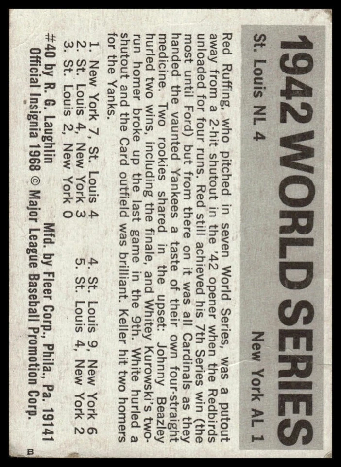 1971 Fleer World Series (Black Backs) #40 1942 Kurowski Beazley - Image 2 of 2