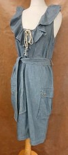 Ralph Lauren LRL Blue Denim Summer Dress Chambray Belted V-Neck Ruffled Size 8 