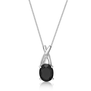 925 Sterling Silver Oval Black Onyx Pendant With Created White Sapphire Accent