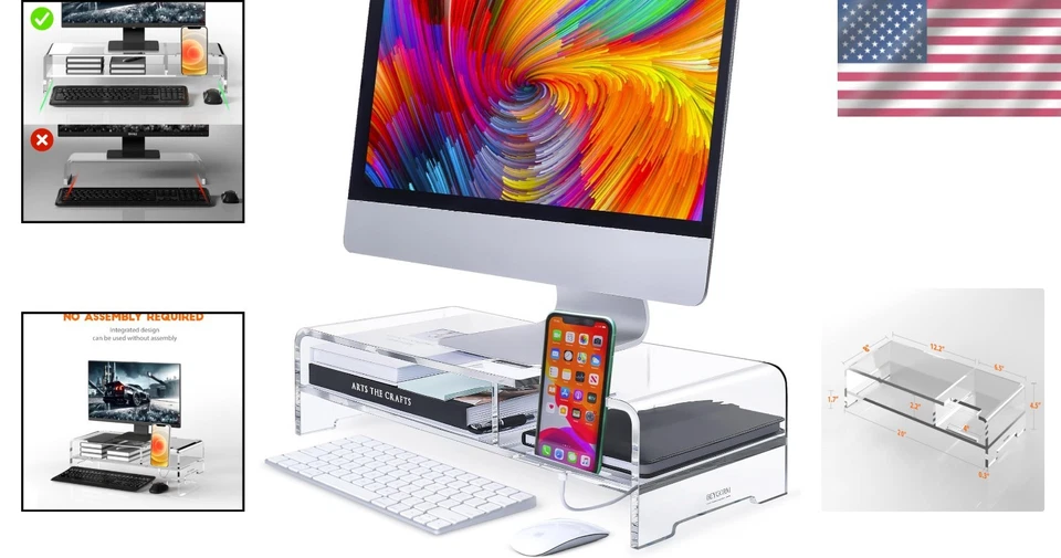 Sleek Clear Acrylic Monitor Stand for Desktop Organization - Image 2 of 4