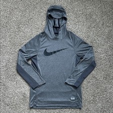 Nike Dri Fit Elite Boys Gray/Black Lightweight Long Sleeve Hoodie Shirt, Medium