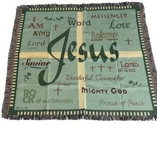 Woven Tapestry Blanket Christian Names Of Jesus Throw NEW WITHOUT TAGS 55 X 72