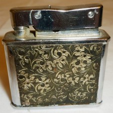 VINTAGE STAINLESS STEEL DECORATIVE ETCHED CIGARETTE LIGHTER JAPAN