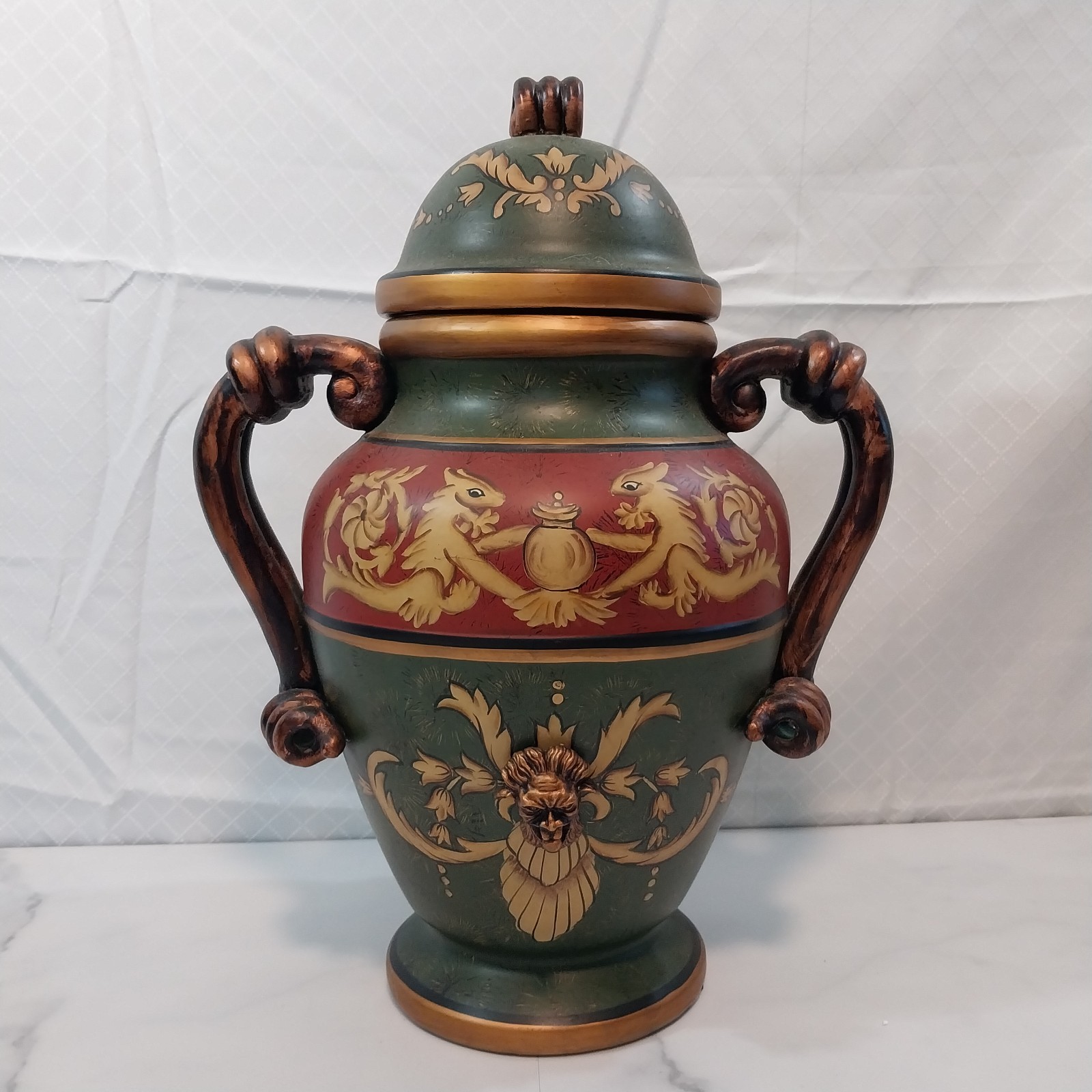 Large Decorative Handpainted Vintage Vase with lid