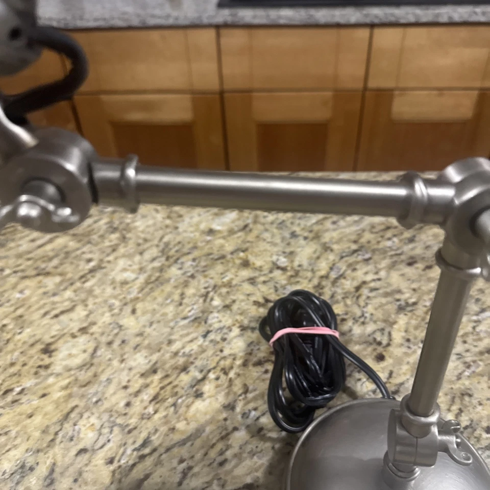 HEAVY Desk Lamp/ Brushed Nickel Three-Way Adjustable, Nice Cond. Cpix - Image 4 of 4