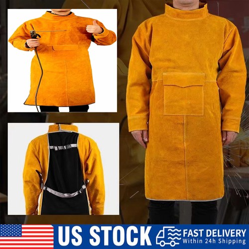 41.3inch Flame-Resistant Heavy Duty Leather Welding Jacket for Welders L for Men