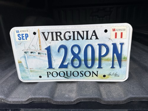 Virginia Poquoson Boat Design License Plate 1280PN VA Collector