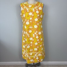 Vtg 70s Floral Dress Sz Large Cottagecore Grandmacore Flower Power Lace Trim