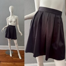 Vintage 80s Black Satin High Waist Pleated Party Cocktail Mini Skirt S