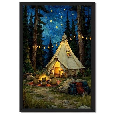 Starry Night Forest Camping Wall Art Canvas Oil Paintings Reproduction