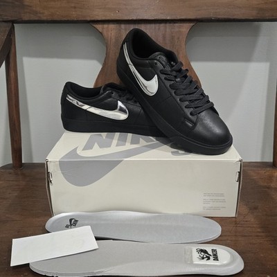 Nike SB Blazer Low Dancer Black Silver Leather Skateboarding Shoes Men s Casual