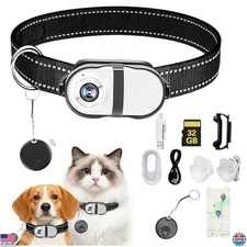 Pet Camera Collar with Air Tracker Tag - 1080P HD, Night Vision, 32GB Storage