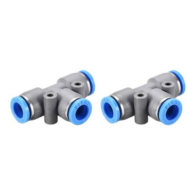 Push To Connect Air Fittings T Type Tee Tube Connect 8mm OD Grey Push Lock 2Pcs