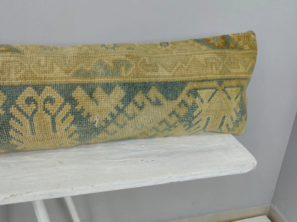 12x48 Long Lumbar Pillow Cover - Turkish Rug Cushion - Farmhouse Boho Bench Bed - Image 4 of 4