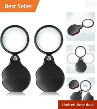 2pcs 10x Pocket Magnifying Glass Set - Portable  Durable for Reading  Hobbies