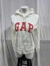 NWT GAP Zip Front Hoodie White With Pink Floral Logo Size Large