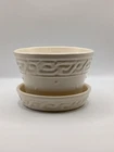 Vintage McCoy USA Greek Key Flower Pot Hobnail Attached Saucer Cream Color